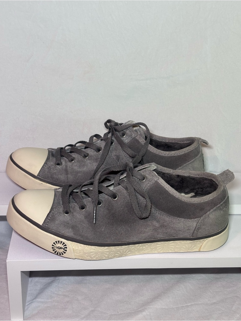 UGG Australia Evera Grey Suede Cap Toe Sneaker Fur Lined Size 8.5 womens